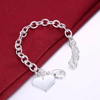 925 stamp silver color lucky bracelets cuff fashion heart charm chain bangle women ladies girls fine jewelry silber pulseiras