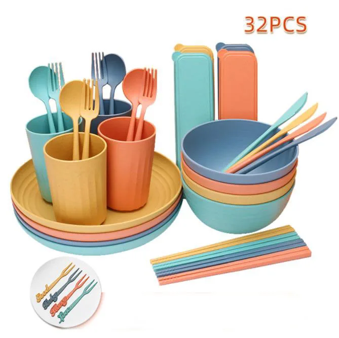 Wheat Straw Bowl Cup and Plate 32 Piece Set Of Tableware