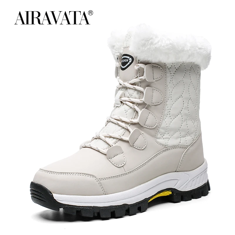 Women Snow Boots Winter Sneakers Famale Chunky Sneakers Ankle Warm Plush Anti Slip Lace-up Walking Shoes