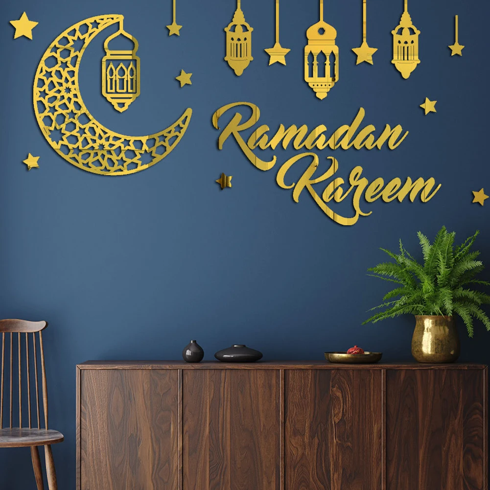 

Eid Mubarak Wall Stickers Acrylic Mirror Decal Muslim Art Murals Islam Ramadan Kareem Sticker Living Room Home Decor Wallpaper