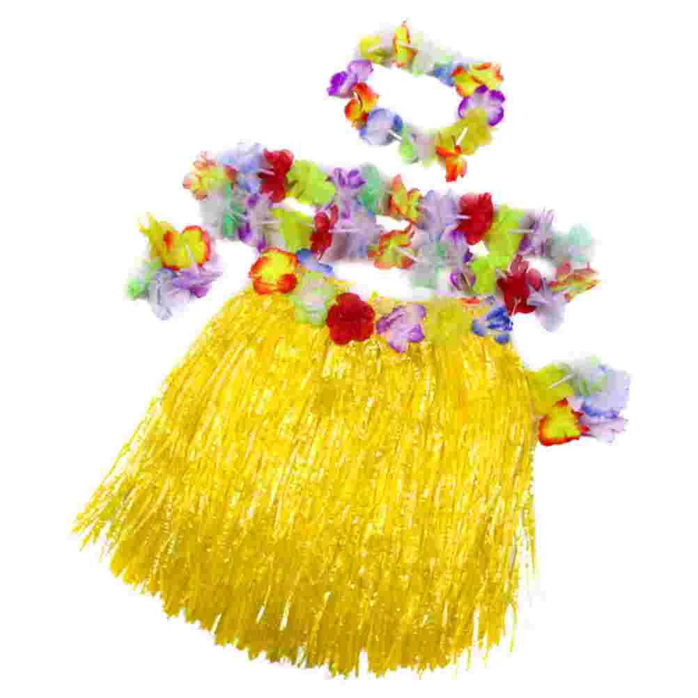 

Ruffled Flower Wreath Beach Headband Garland Slap Bracelets Kids Suit Child Hula Skirt Summer Party Costume Hawaii Necklace