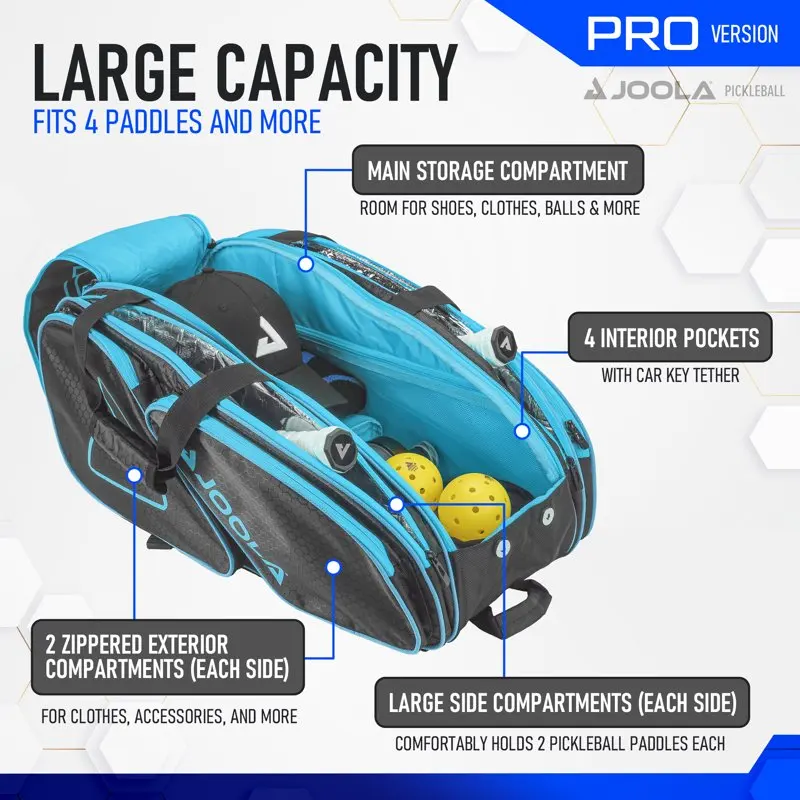 

Pro Pickleball Bag, Backpack, Duffle Bag for Pickleball and Paddle Sports, Black/Light Blue