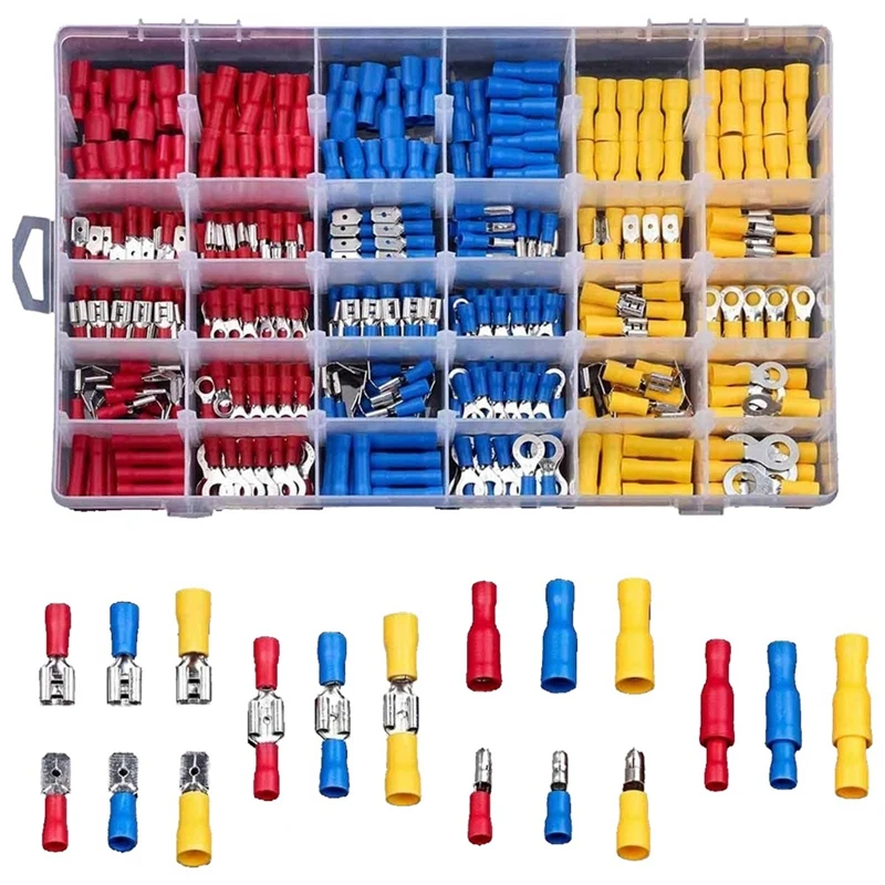 

BMDT-480Pcs Spade Terminals Insulated Cable Connector Electrical Wire Crimp Butt Ring Fork Set Ring Lugs Rolled Kit