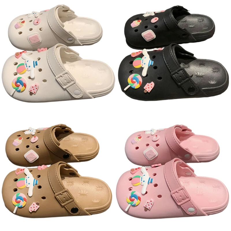 

Sanrio Kawaii Cinnamoroll шлепанцы с мультяшным аниме летняя одежда домашняя обувь на толстой нескользящей подошве с дырками сандалии с мягкой подошвой подарок для девочек