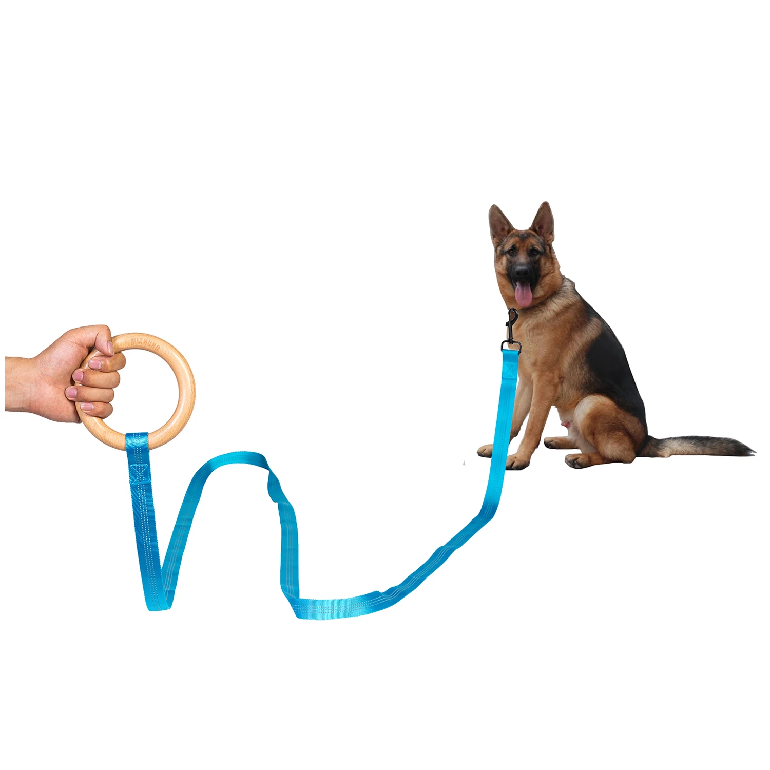 

Dog Double Headed Leash Beech Wood Handle 3M Sturdy Sky Blue Nylon Reflective Strip Heavy Duty Clasp Strong Pet Car Seat Belt