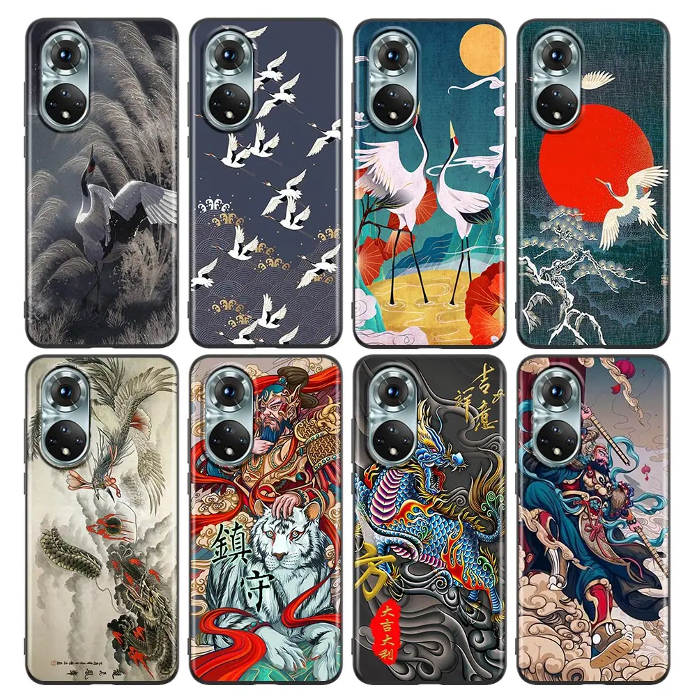 

Phone Case for Honor 8X 9S 9A 9C 9X Lite Play 9A 50 10 20 30 Pro 30i 20S(6.15) Soft Silicone Cover Chinese Art Crane