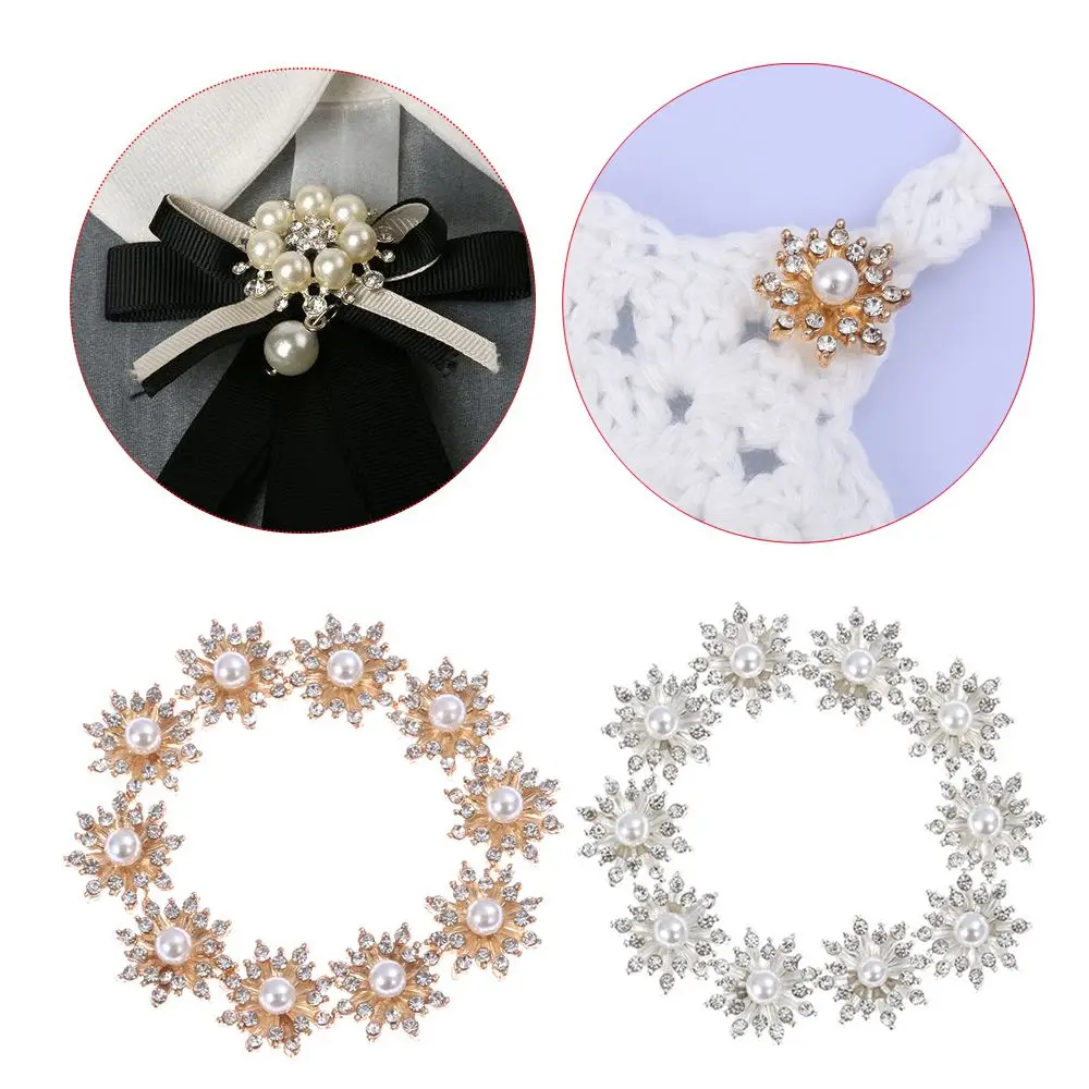 

10PCS 16MM Craft Flatback Plating Clothing Decoration Snowflake Buttons Pearl Buckle Apparel Sewing Rhinestone Button