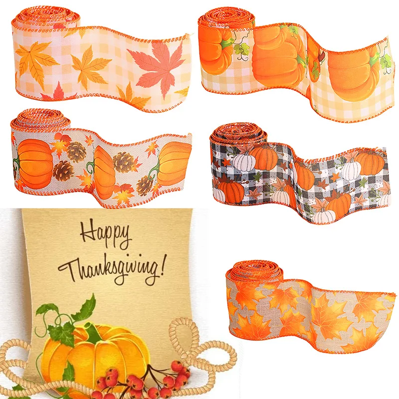 

Thanksgiving Wired Ribbon Pumpkin Maple Leaf Fall Wired Harvest For Crafts Grosgrain Ribbons Pumpkins Gift Wrapping Craft Ribbon