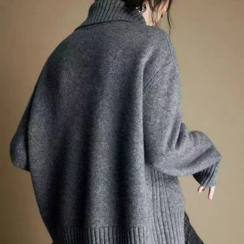 Французский романтический женский свободный свитер с большими лацканами и