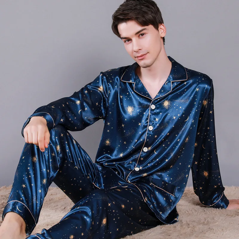 Satin Silk Women Pajamas for Couples Spring Summer Loose Pajama Sets Luxury Jacquard Pijama Soft Skin-friendly Pyjama for Men