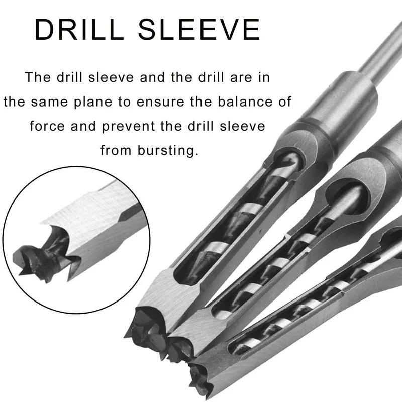 

1/4” 5/16” 3/8” 1/2” 4PCS/Set Woodworking Square Drill Bit Wood Mortising Chisel Countersink Drill Bits Hole Saw Power Tool Kit