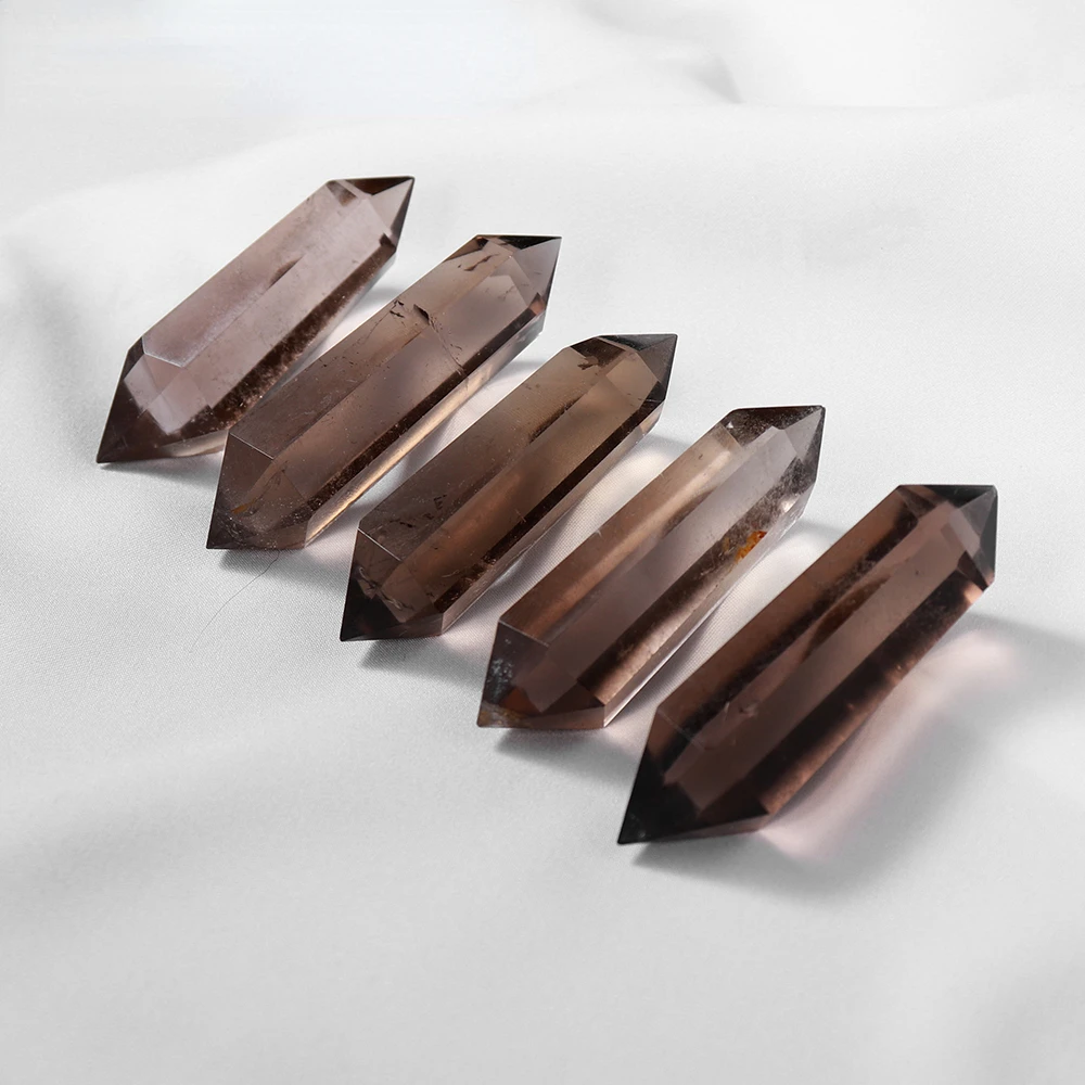

Natural Crystal Smokey Quartz Double Point Tea Crystal Healing Mineral Stone Magic Wand Home Decor