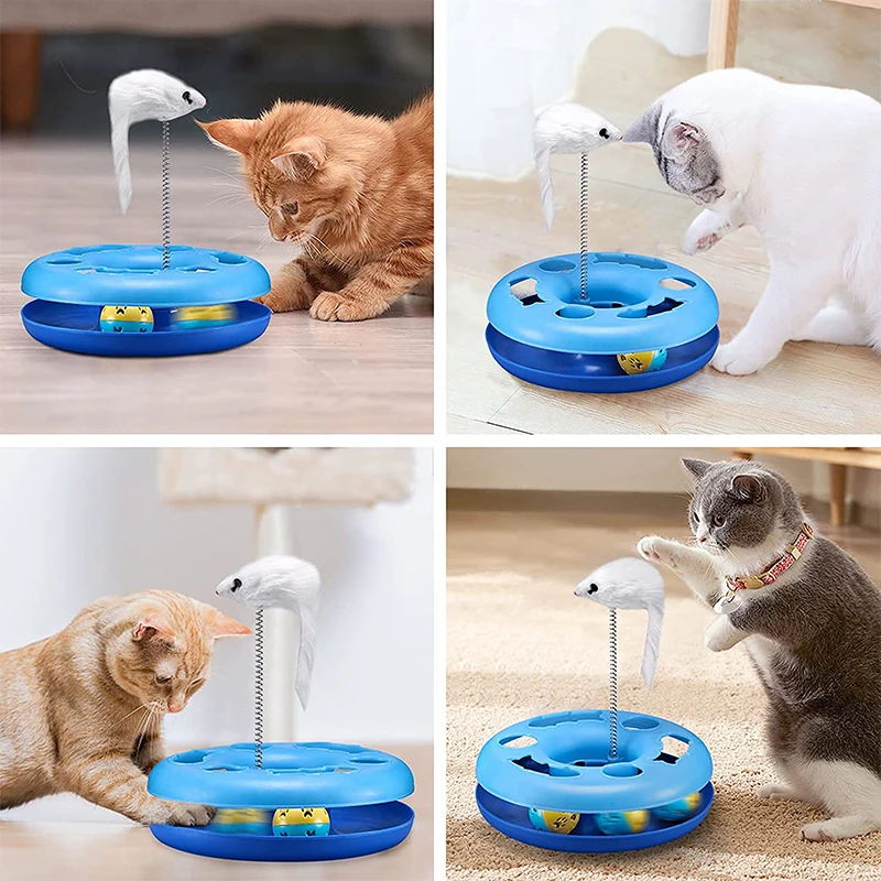 

Funny Cat Toys for Indoor Cats Interactive Kitten Toys Roller Tracks with Catnip Spring Pet Toy with Exercise Balls Teaser Mouse