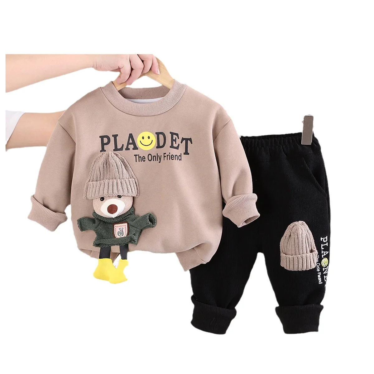 

Детский комплект одежды из двух предметов, свитшот с круглым вырезом и длинными рукавами и штаны, теплые штаны для мальчиков и девочек на осень и зиму