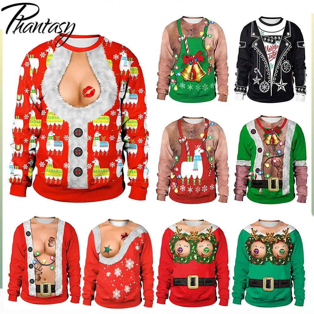 

Phantasy Уродливый Рождественский свитер для мужчин и женщин, Забавный Рождественский свитер с Санта-Клаусом, пуловер, рождественский джемпер, ...