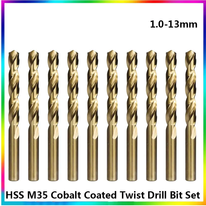 

CMCP 1.0-13mm Cobalt Coated Twist Drill Bit Set HSS M35 Gun Drill Bit For Wood/Metal Hole Cutter Power Tools