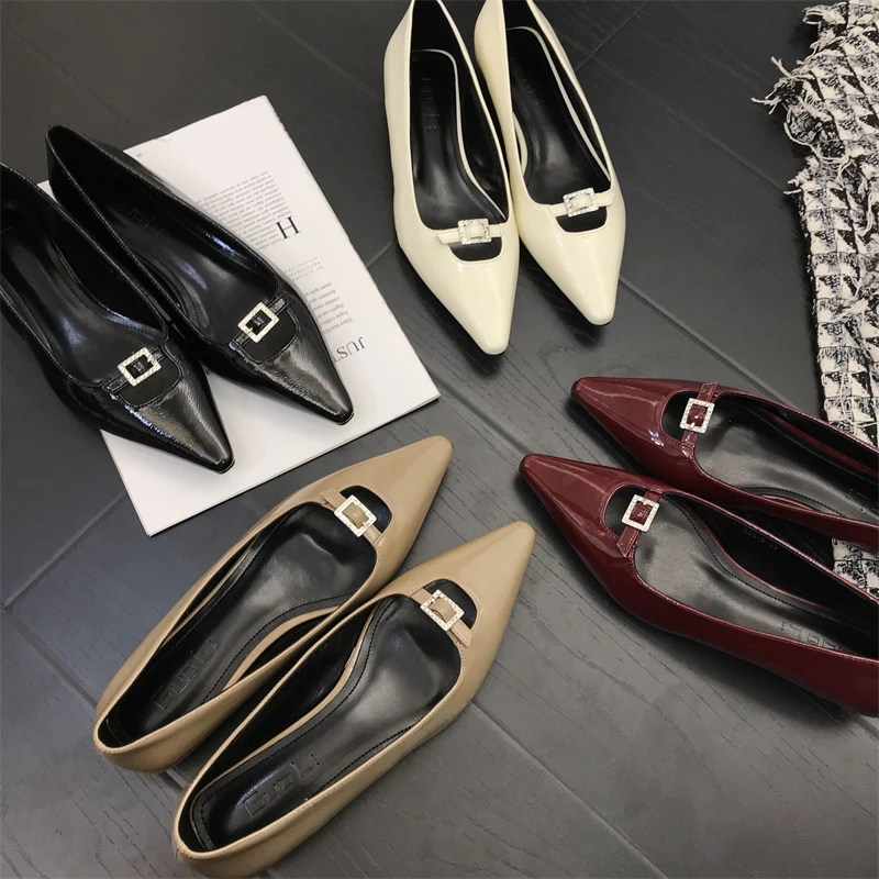 

Women Shoes Autumn Pointed Toe Shallow Mouth Crystal Modis Low Heels Female Footwear Fall Rhinestone 2023 Comfortable New Dress