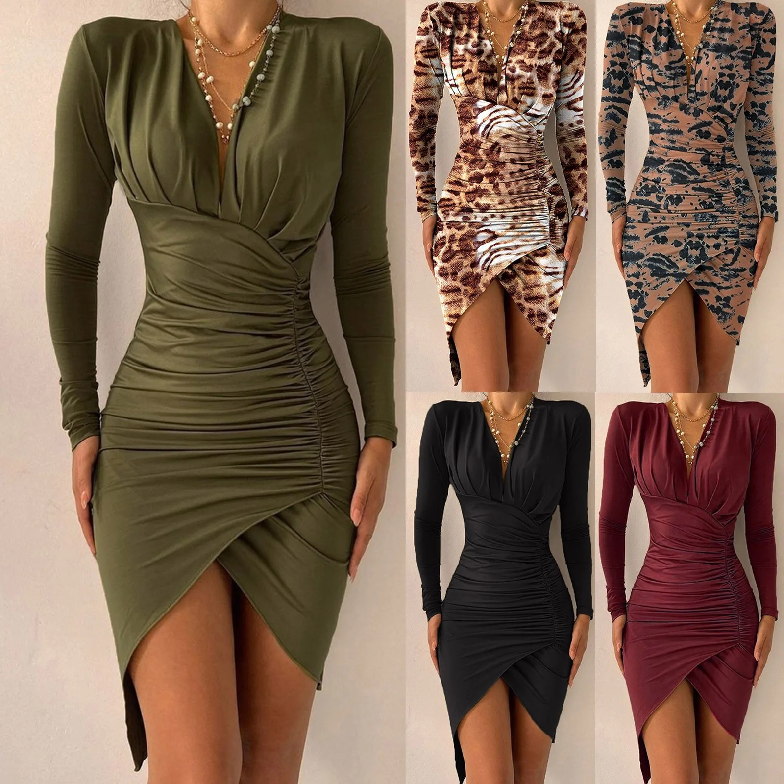 Женское облегающее платье с глубоким V-образным вырезом и высокой талией
