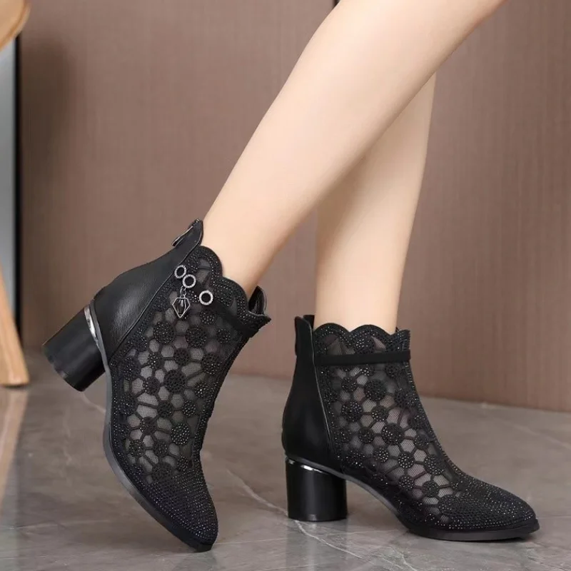 

Women's Shoes 2023 Fashion Zipper Women's Boots Breathable Mesh Women's Chunky Heel Solid Color Shoes Women's Baotou Sandals