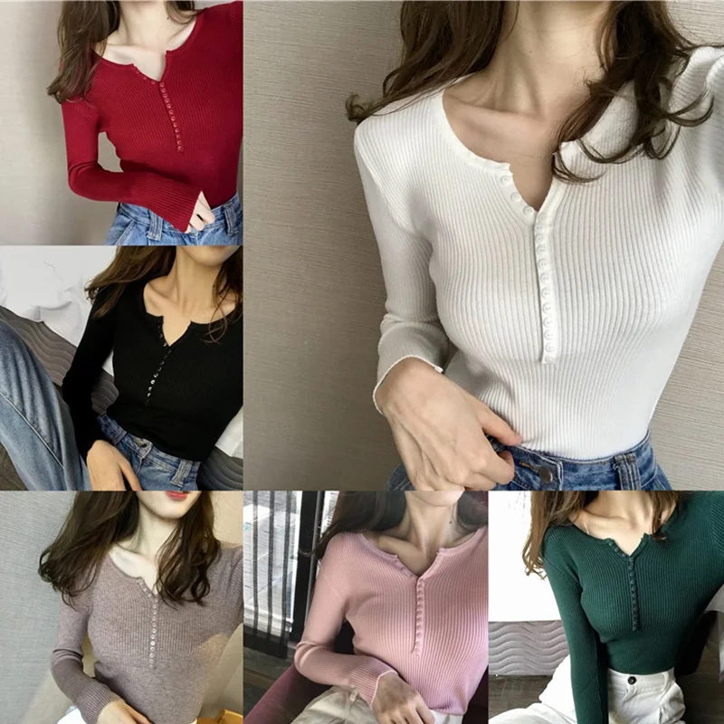 Новинка Осень-зима 2021 женский свитер с V-образным вырезом тонкий вязаный в