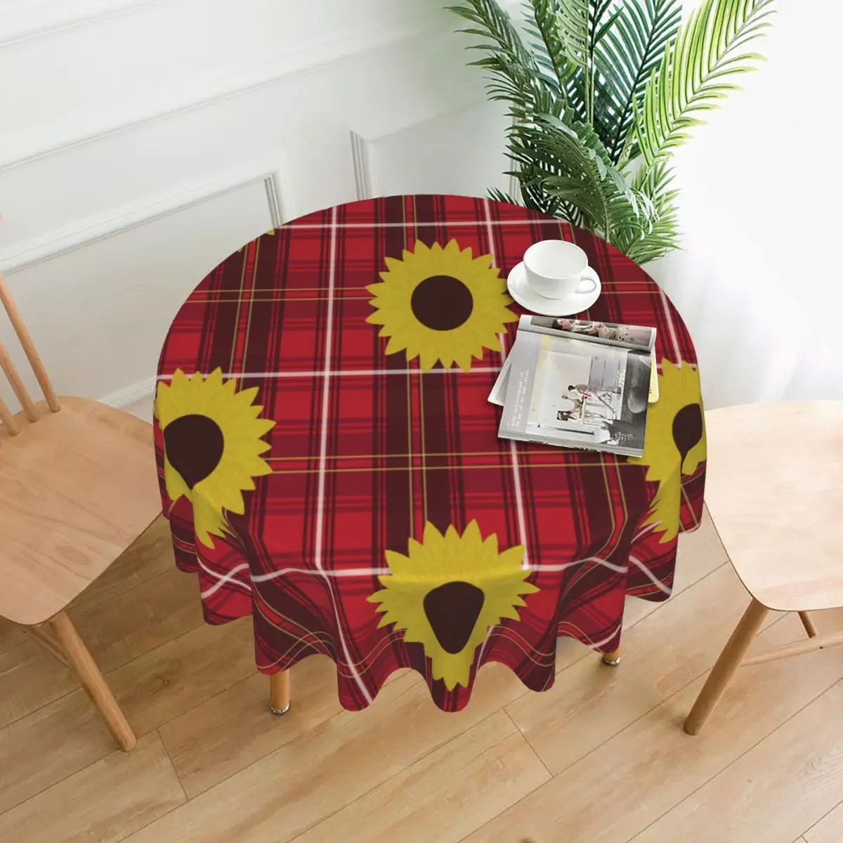 

Скатерть в клетку с подсолнухами, круглая Декоративная скатерть для спальни и общежития