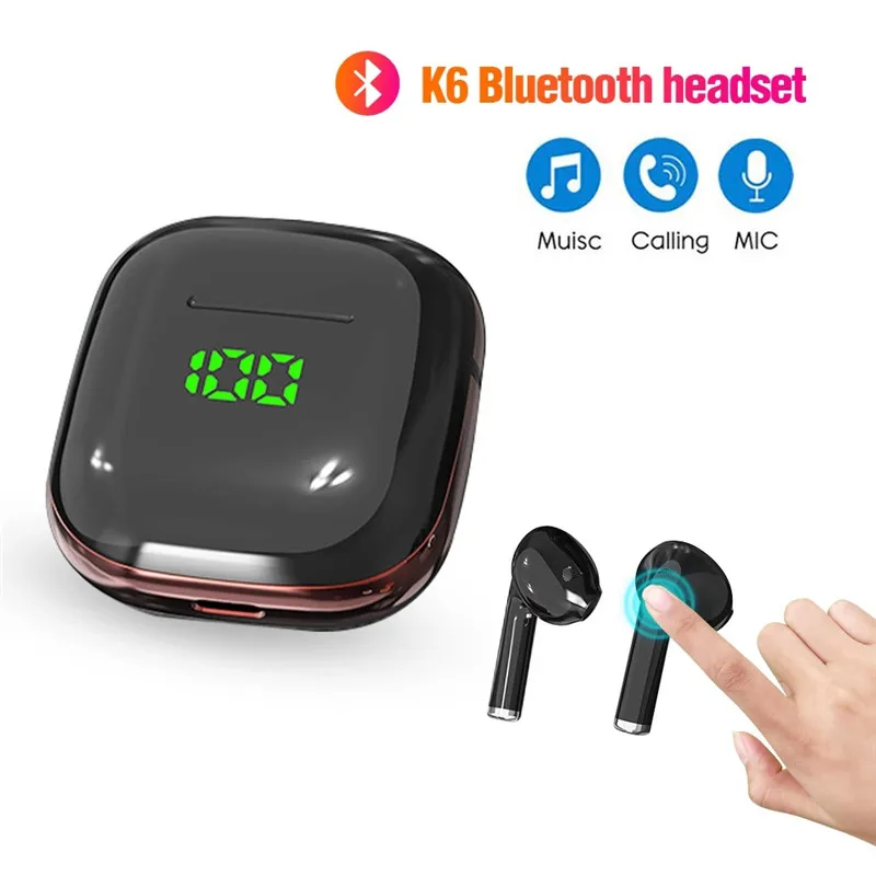 

K6 Wireless Bluetooth Headset LED Display TWS5.1 Two-channel Stereo Creative Gift