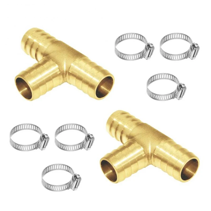

1 Piece 8/10/12/14/16/19mm BrassT Barb Fitting for ID Hose, Stainlesss Steel Clamp, 3 Way Fitting Entry, for Water/Fuel/Air (T)