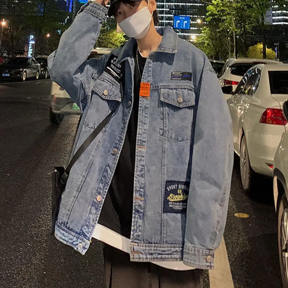 

Spring Autumn Stylish Loose Single Breasted Coat Cool Jeans Jacket Lapel Streetwear