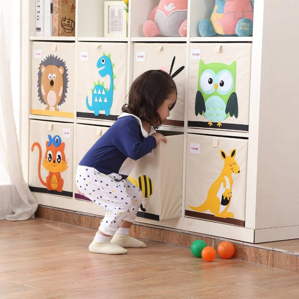

New Large Folding Storage Box 13 inch Cartoon Animal Cube Storage Bin Fabric Foldable Storage Boxes For Nursery Toys Organizers