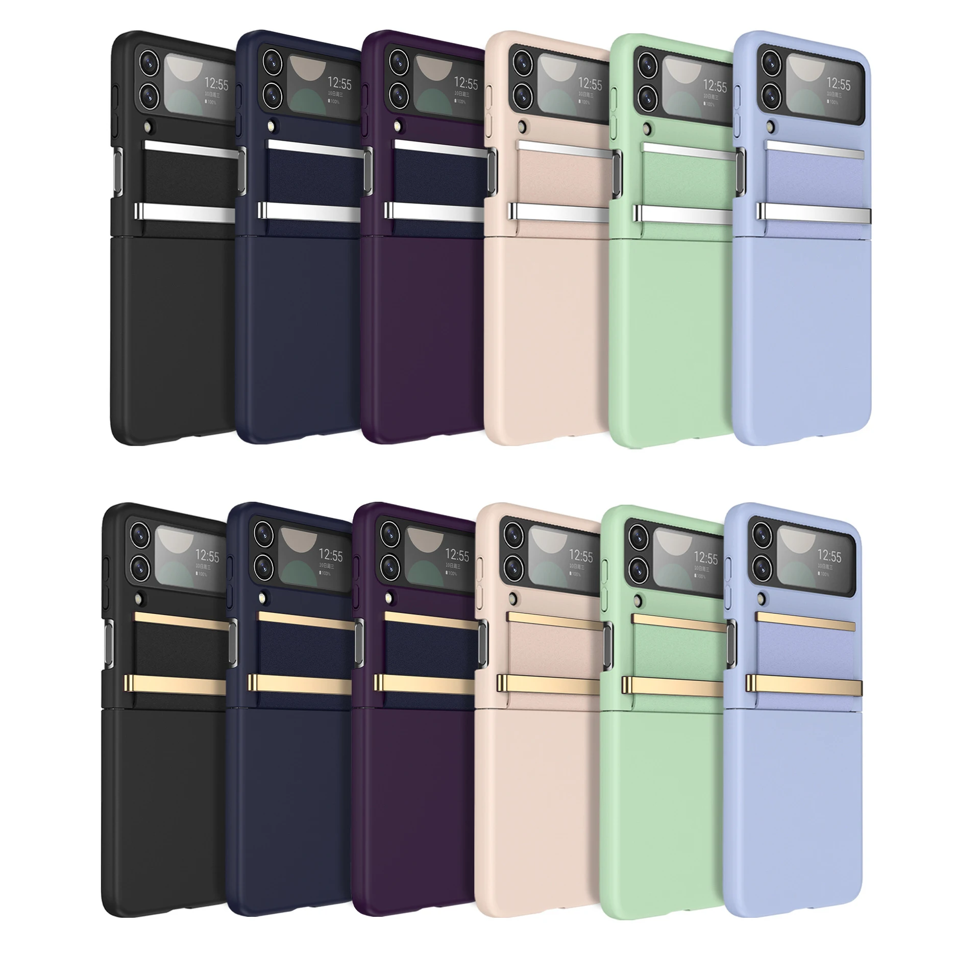 

New Cellphone Case for Samsung Galaxy Z Flip 3/4 Aolly Anti-shock Leather Protective Chain Transparency Lens Mobile Phone Cover