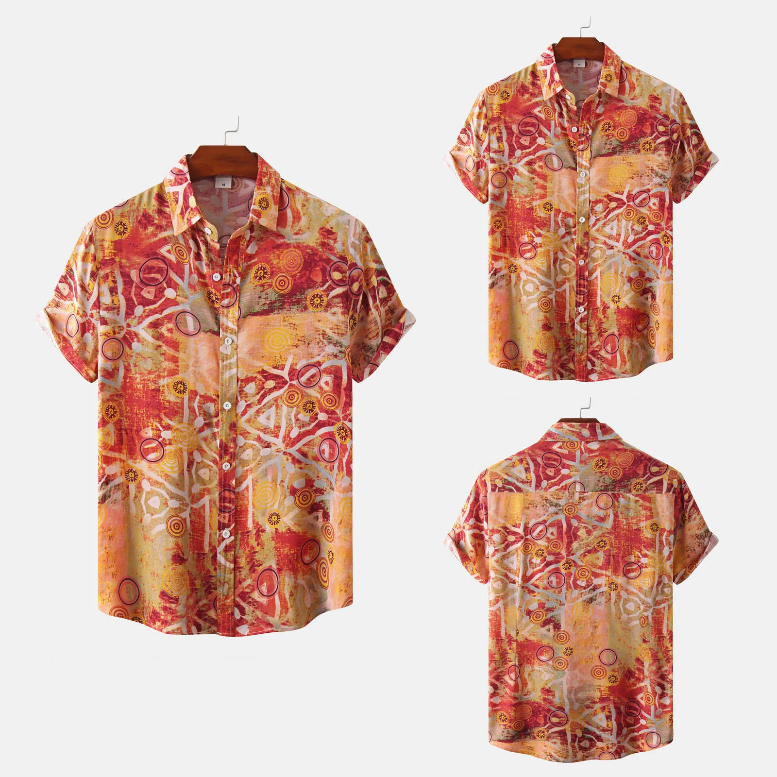 

Yellow Long Shirt Man Romper Mens Fashion And Leisure Printing Buckle Lapel Short Sleeve Shirt Top One Shirt Black down