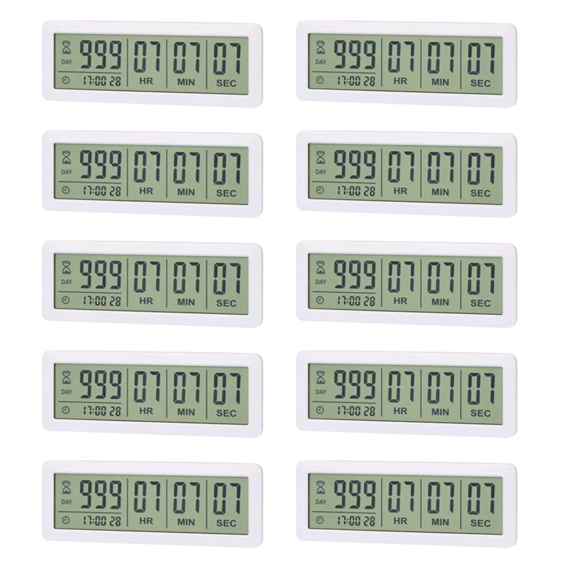 

10X Big Digital Countdown Days Timer Clock - 999 Days Count Down Clock Timer For Graduation Lab Kitchen (White)
