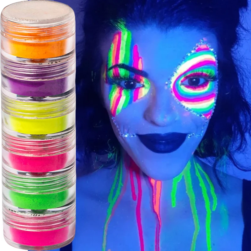 6box/set Fluorescent Eyeshadow Powder Pigment Nail Arts Powder Glitter Chrome Dust Powder Polish Neon Red Yellow Nail Decoration