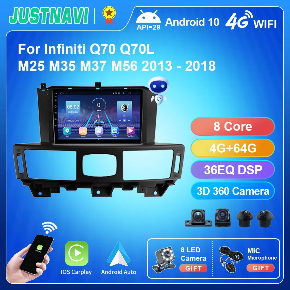 Радио JUSTNAVI Android 10 для Infiniti Q70 Q70L M25 M35 M37 M56 2013 - 2018 Автомобильный мультимедийный