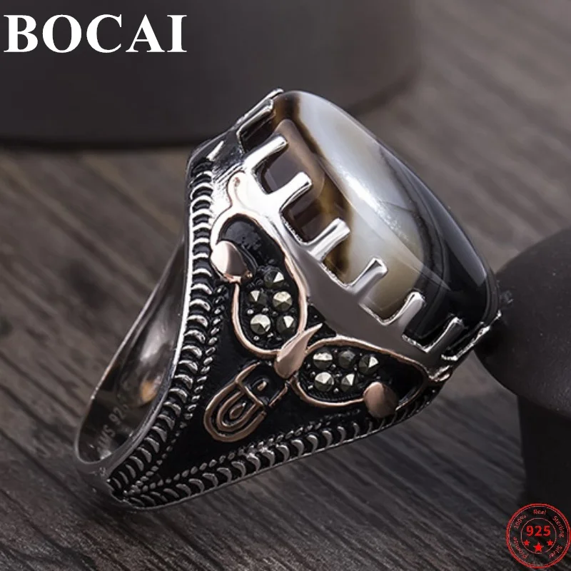 BOCAI 100% стерлинговое серебро S925 мужское кольцо из натурального агата Ближний