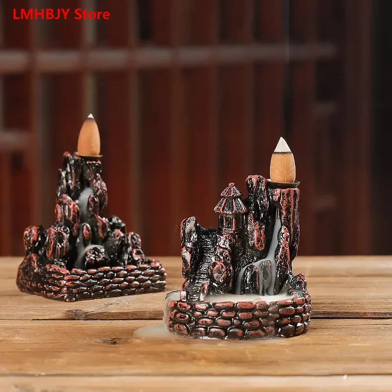 

High Mountain Flowing Water Backflow Aromatherapy Furnace Decoration Tower Aromatherapy Furnace Landscape People Decoration