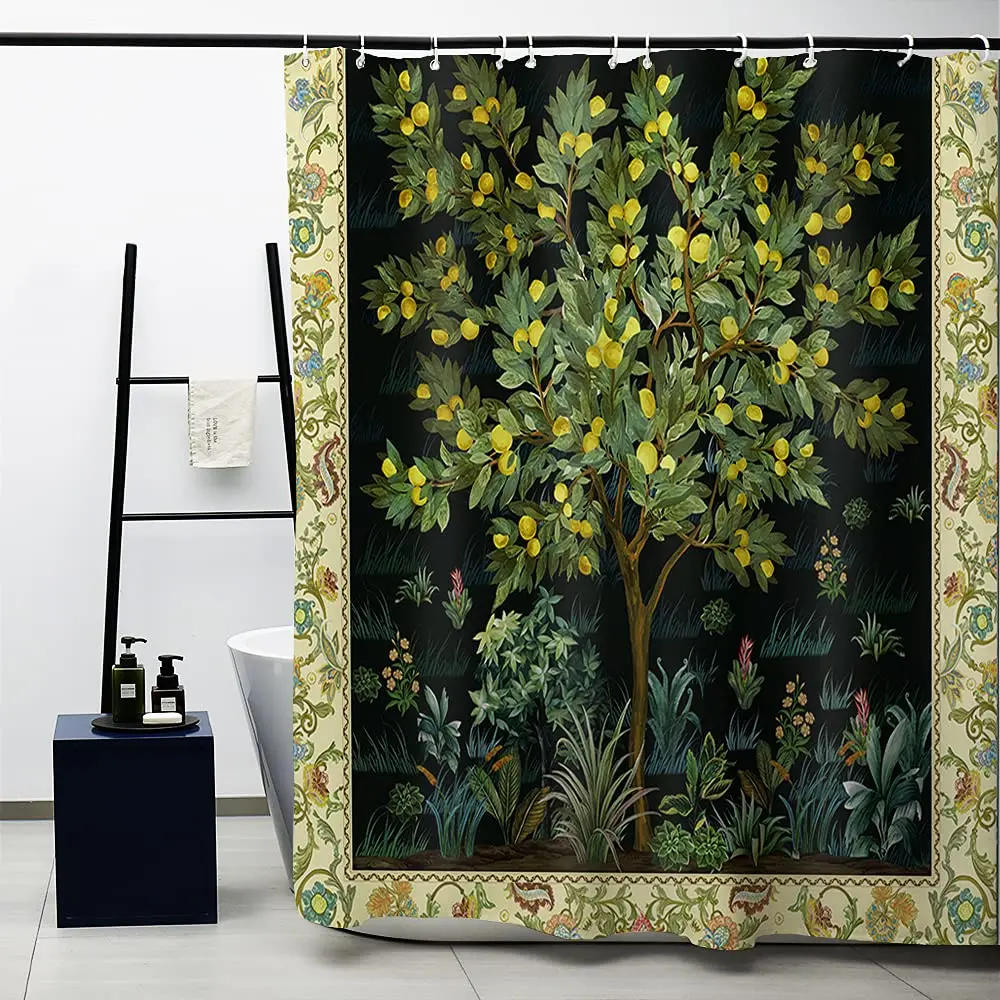 

William Morris Shower Curtain,Vintage Garden Art Floral Shower Curtains for Bathroom Heavy Weight Fabric Washable Bath Curtains