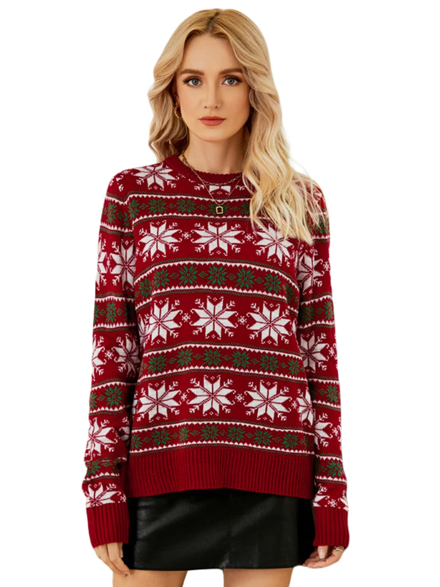 

Ugly Christmas Sweaters for Women Long Sleeve Round Neck Snowflake Sweater Warm Chunky Knitting Pullover Sweater