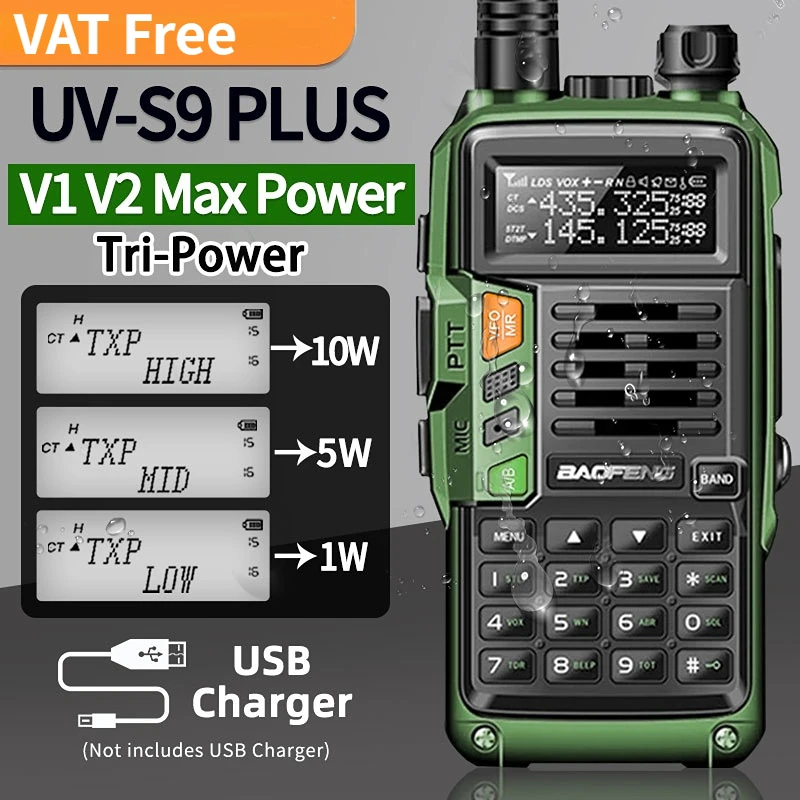 

Baofeng UV-S9 PLUS V2 10W High Powerful VHF/UHF Long Range Two Way Radio Walkie Talkie CB Ham Portable Radio UV-5R for Hunting