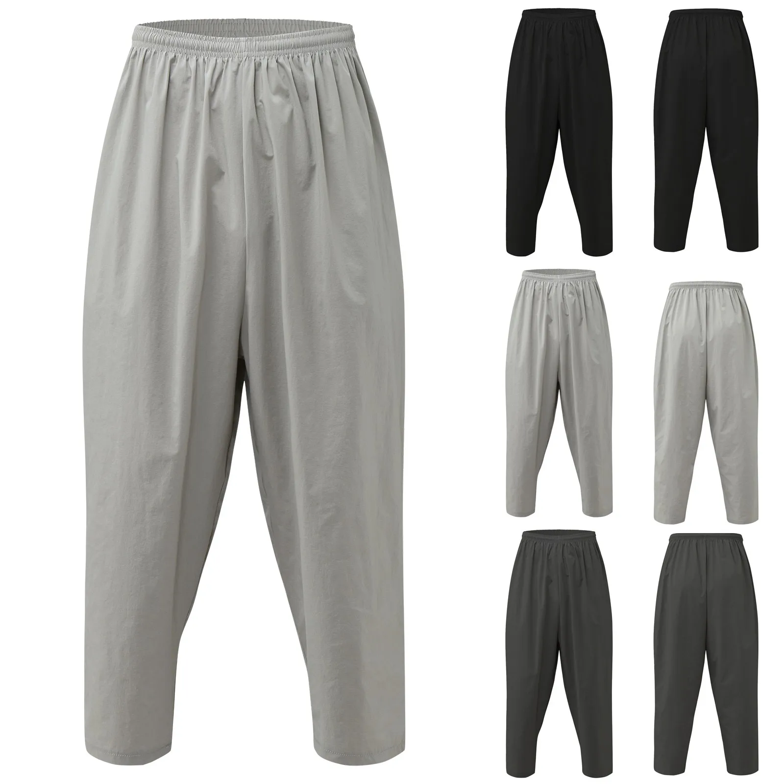 

Big White Men's Casual Thin Summer Yoga Beach Trousers Loose Fit Elastic Waist Casual Trousers Cropped Trousers