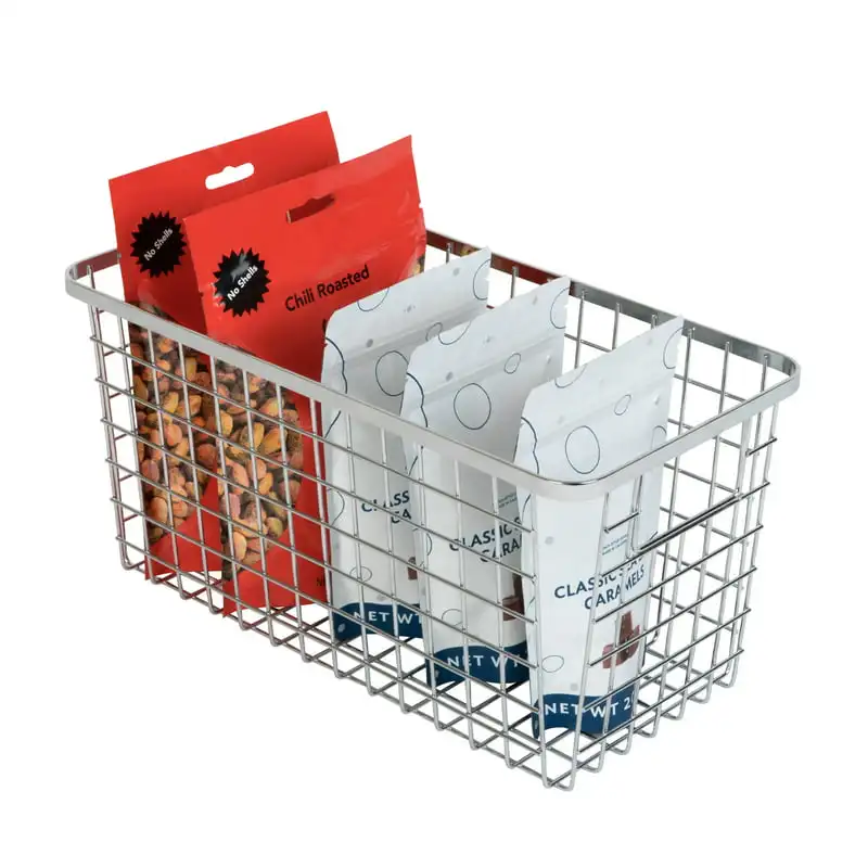 

Set of 4 Sturdy, Durable & Slim Chrome Basket Organizers with Handles - Perfect Storage Solutions for Home & Office - 6 x 12 x 6