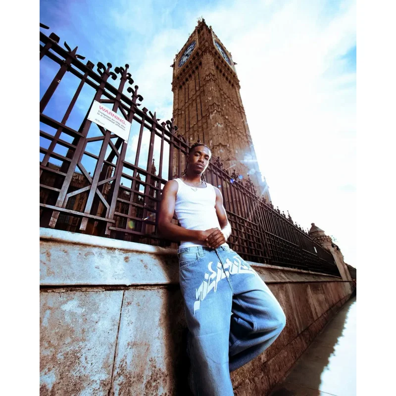 Модные мешковатые синие джинсы Y2K в американском стиле повседневные прямые