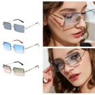 Мужские солнцезащитные очки без оправы UEESHOP, 2022, синие Прямоугольные Металлические модные квадратные солнцезащитные очки для градиентных линз, без оправы