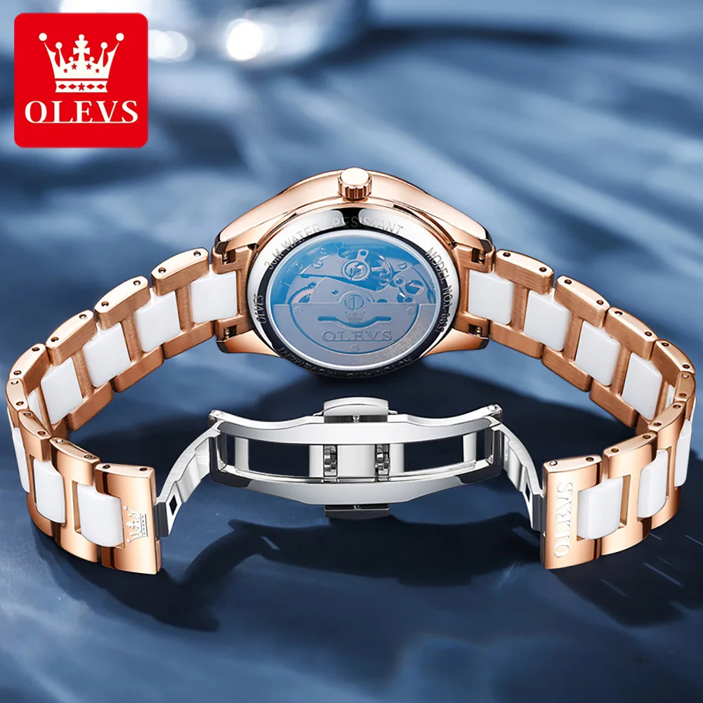 OLEVS 6637 Waterproof Full-automatic High Quality Women Wristwatches Fashion Automatic Mechanical Ceramic Strap Watch for Women enlarge