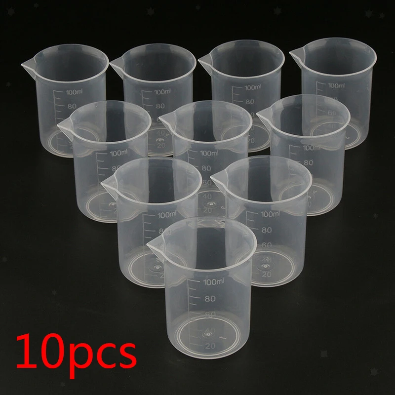 

10Pcs 100ml Transparent Plastic Graduated Measuring Beaker Liquid Cup Container Laboratory Kitchen Beaker Measure Jug Container