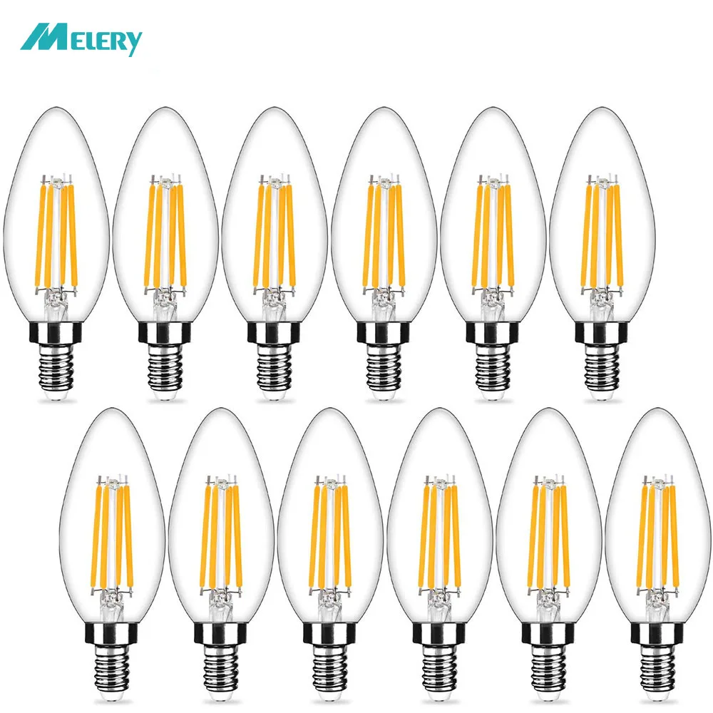 E12 LED Bulb C35 Candle Chandelier Light 4W Equivalent 40W Warm White 2700K Daylight 6500K Edison Screw Lamp Clear Galss 12Pack