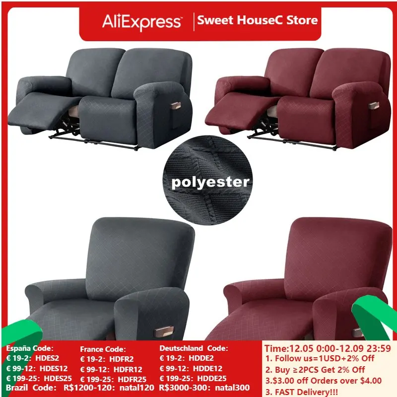 

1 2 Seater Recliner Sofa Covers Stretch Jacquard Lounger Armchair Slipcovers All-inclusive Massage Lazy Boy Couch Slipcover