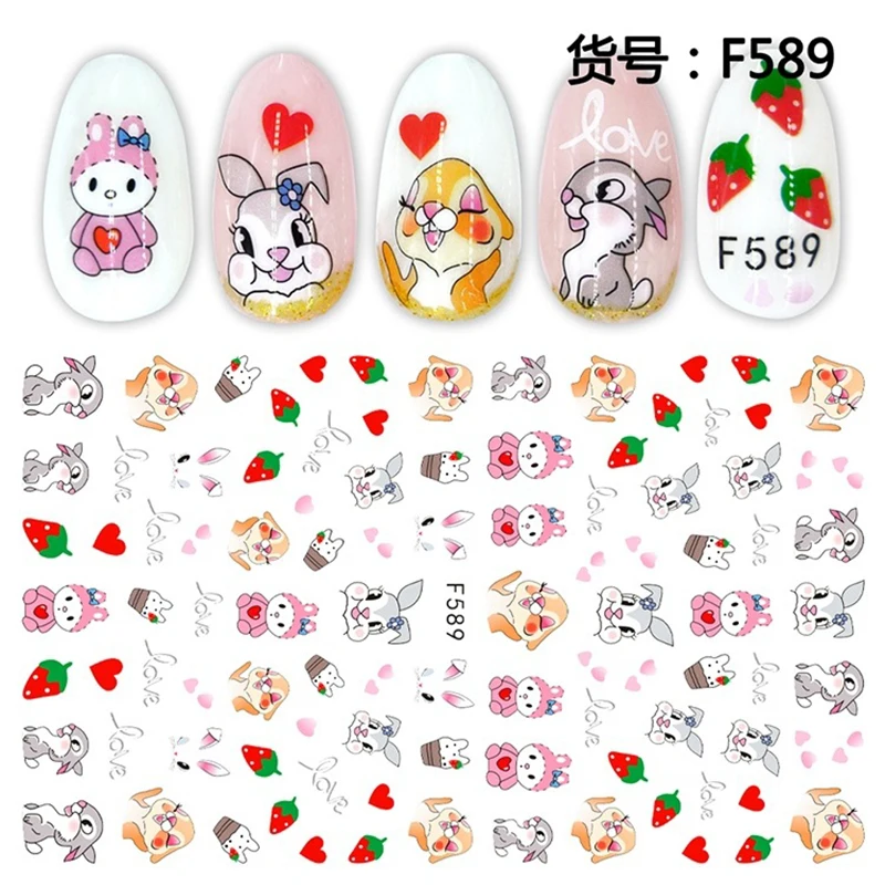 Cute Cartoon Bunny Bear Nail Stickers Nail Art Decals Nail Parts Disney Princess Mickey 3D Stickers Press on Nails For Manicure