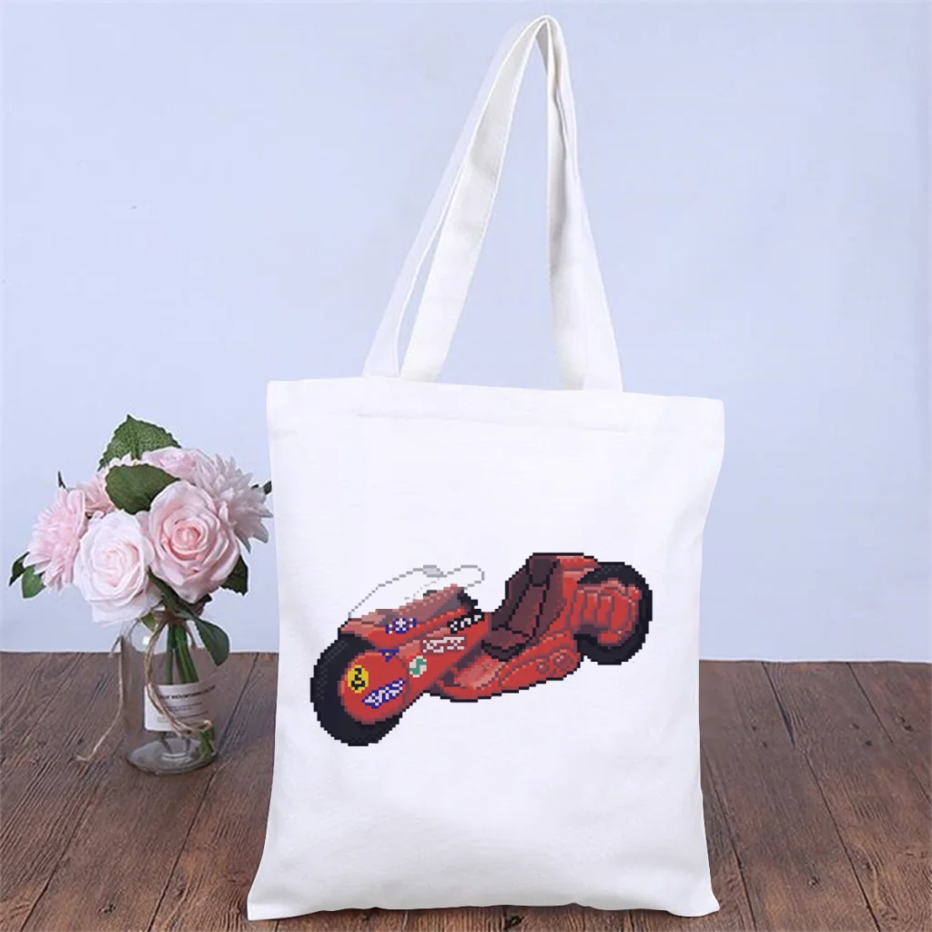 

8-Bit MotorcycleHandbag Akira 80s Japanese Manga Film Shoulder Canvas Bag Teens Storage Pocket Shopper HandBag Capacity Tote Bag