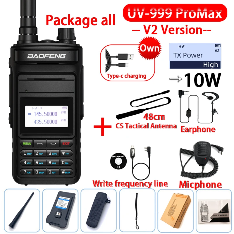 Cena 2022 Baofeng UV-999 ProMax 10W Daleki Zasięg Walkie Talkie Dwuzakresowy Przenośny CB Ham Radia Nadajnik FM Dwukierunkowe Radio UV5R UV13
